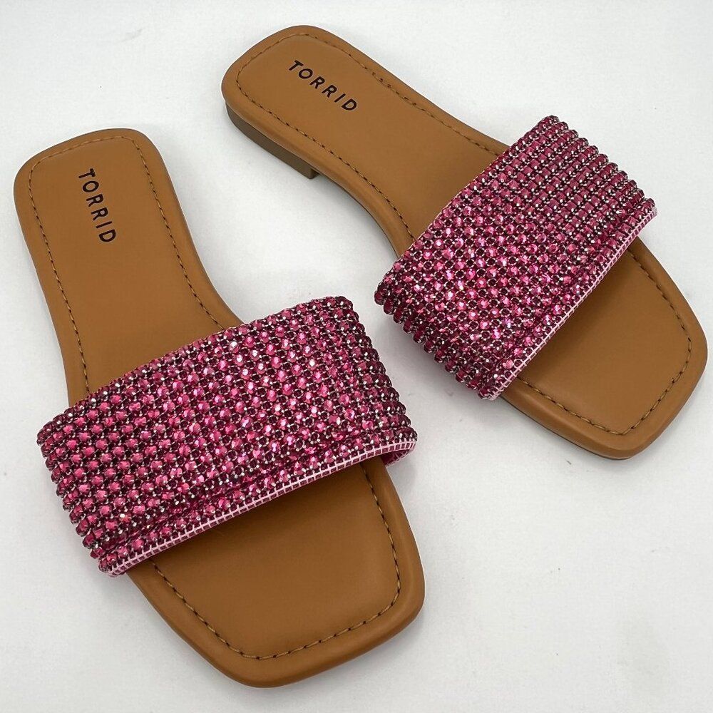 New Torrid Pink & Tan Rhinestone Sandals - Size 8W